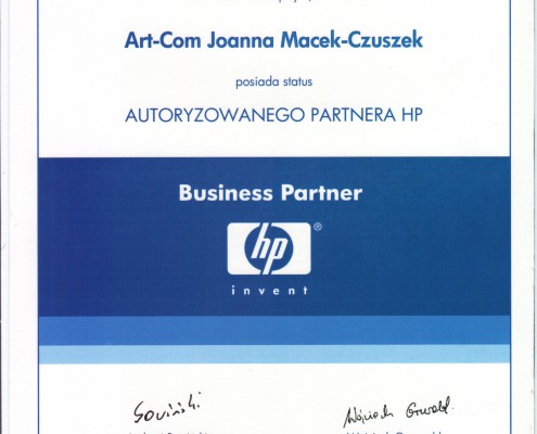 CErtyfikat Autoryzowanego PArtnera HP