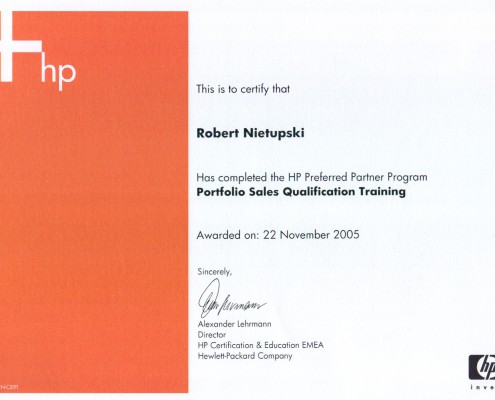 Certyfikat Portfolio Sales Qualification Training