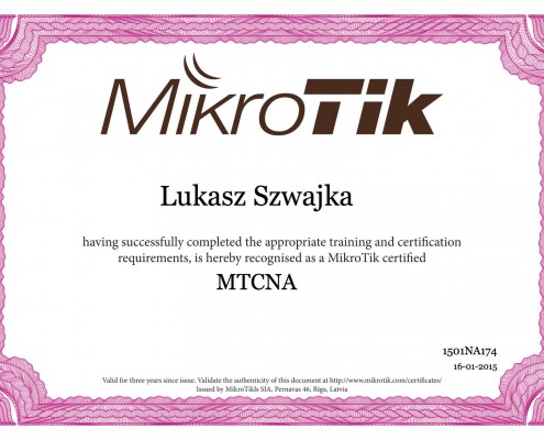 Certyfikat MikroTik MTCNA