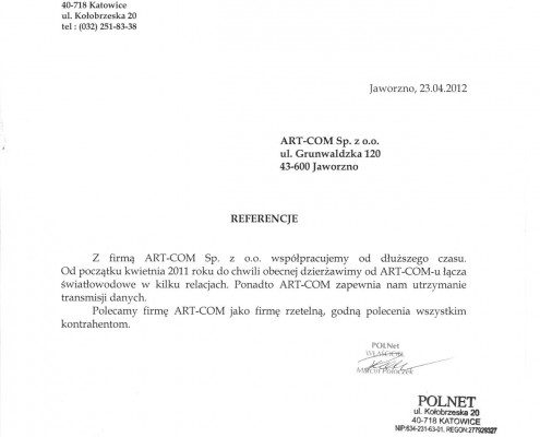 Referencje of firmy POLNet Katowice