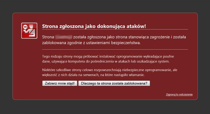 Ostrzeżenie przed wejściem na zainfekowaną stronę